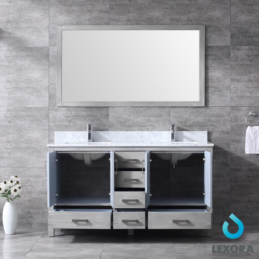 Jacques 60" Double Vanity, White Carrara Marble Top, White Square Sinks and 58" Mirror - Luxe Bathroom Vanities Luxury Bathroom Fixtures Bathroom Furniture