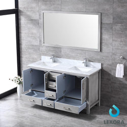 Jacques 60" Double Vanity, White Carrara Marble Top, White Square Sinks and 58" Mirror - Luxe Bathroom Vanities Luxury Bathroom Fixtures Bathroom Furniture