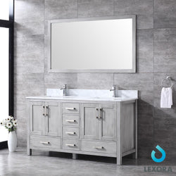 Jacques 60" Double Vanity, White Carrara Marble Top, White Square Sinks and 58" Mirror - Luxe Bathroom Vanities Luxury Bathroom Fixtures Bathroom Furniture