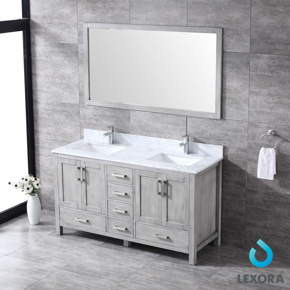 Jacques 60" Double Vanity, White Carrara Marble Top, White Square Sinks and 58" Mirror - Luxe Bathroom Vanities Luxury Bathroom Fixtures Bathroom Furniture