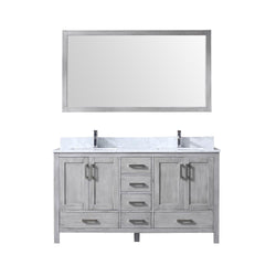 Jacques 60" Double Vanity, White Carrara Marble Top, White Square Sinks and 58" Mirror - Luxe Bathroom Vanities Luxury Bathroom Fixtures Bathroom Furniture