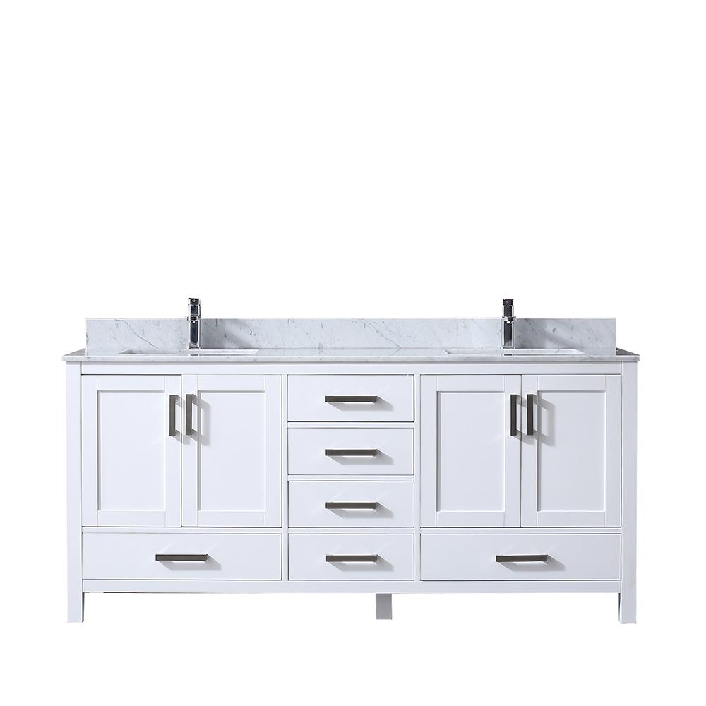 Jacques 72" Double Vanity, White Carrara Marble Top, White Square Sinks and no Mirror - Luxe Bathroom Vanities Luxury Bathroom Fixtures Bathroom Furniture