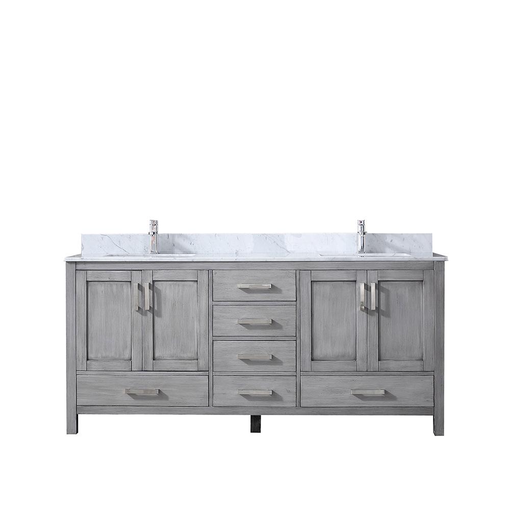 Jacques 72" Double Vanity, White Carrara Marble Top, White Square Sinks and no Mirror - Luxe Bathroom Vanities Luxury Bathroom Fixtures Bathroom Furniture