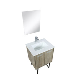 Lexora Lancy 24" Rustic Acacia Bathroom Vanity, White Quartz Top, White Square Sink, Faucet Set, and 18" Frameless Mirror - Luxe Bathroom Vanities
