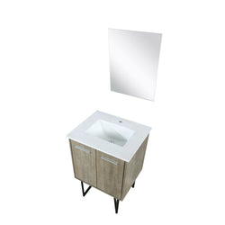 Lexora Lancy 24" Rustic Acacia Bathroom Vanity, White Quartz Top, White Square Sink, and 18" Frameless Mirror - Luxe Bathroom Vanities