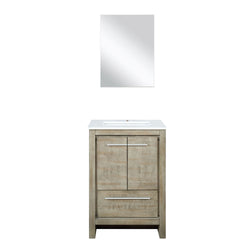 Lexora Lafarre 24" Rustic Acacia Bathroom Vanity, White Quartz Top, White Square Sink, and 18" Frameless Mirror - Luxe Bathroom Vanities