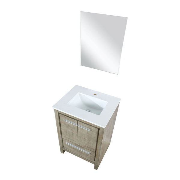 Lexora Lafarre 24" Rustic Acacia Bathroom Vanity, White Quartz Top, White Square Sink, and 18" Frameless Mirror - Luxe Bathroom Vanities