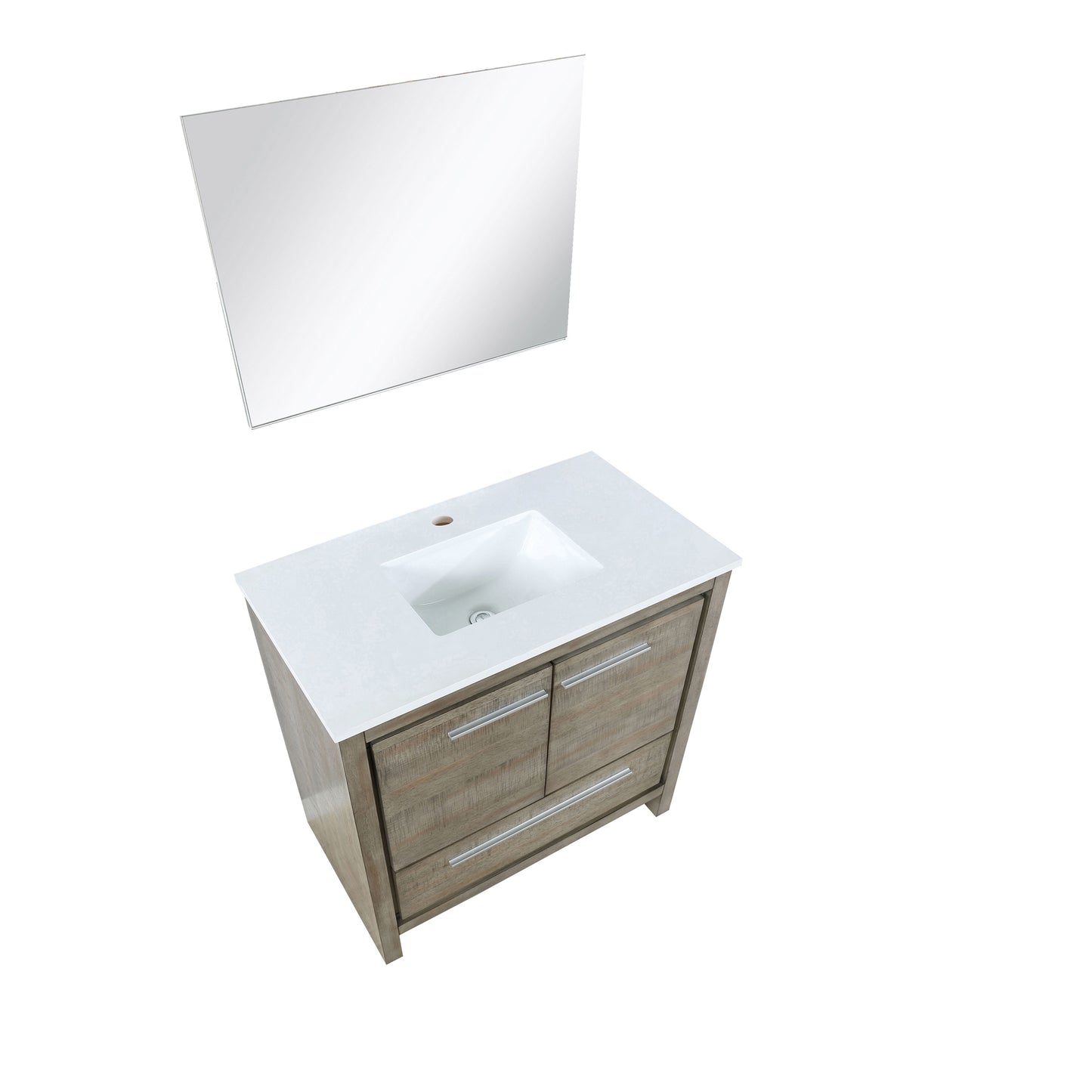 Lexora Lafarre 36" Rustic Acacia Bathroom Vanity, White Quartz Top, White Square Sink, and 28" Frameless Mirror - Luxe Bathroom Vanities