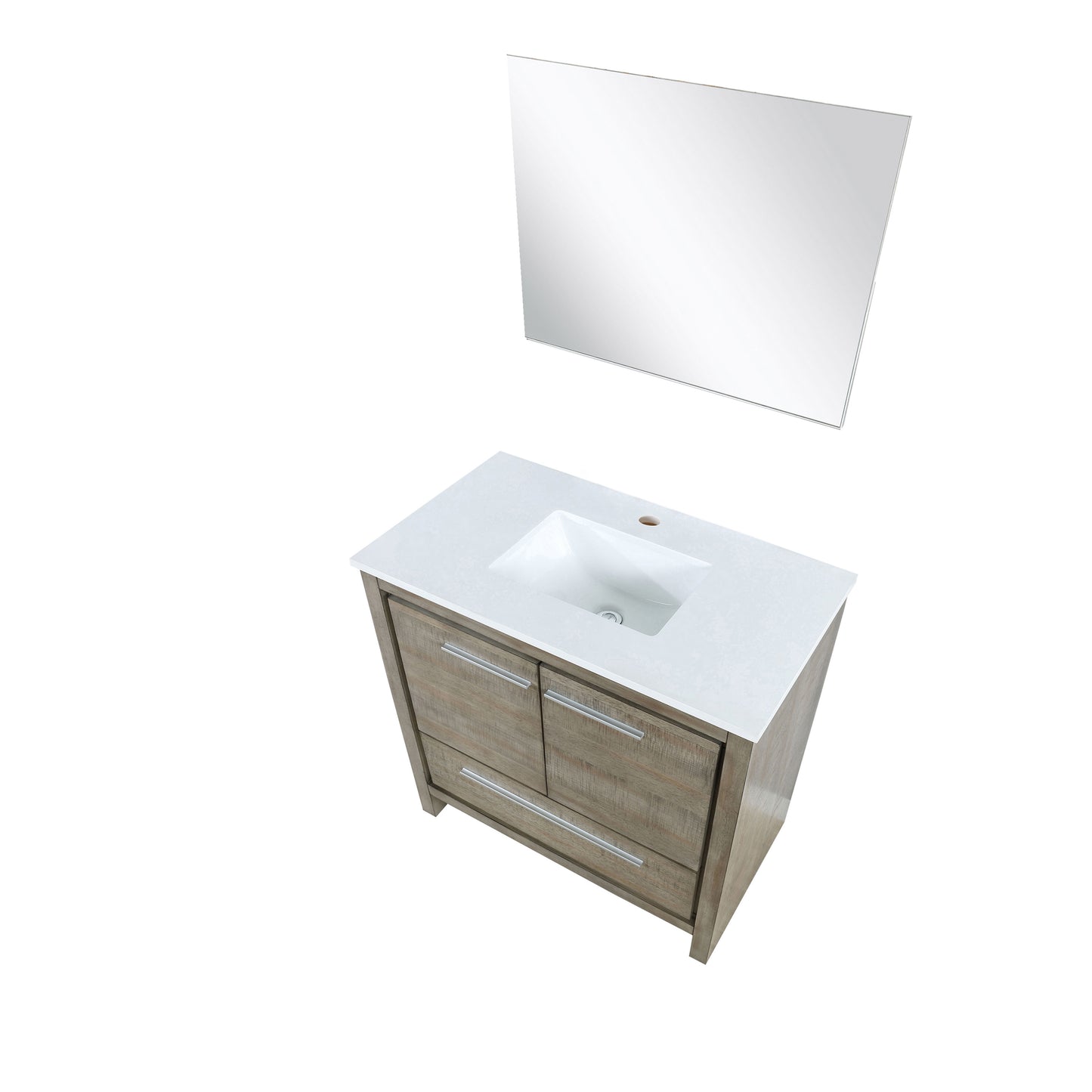 Lexora Lafarre 36" Rustic Acacia Bathroom Vanity, White Quartz Top, White Square Sink, and 28" Frameless Mirror - Luxe Bathroom Vanities