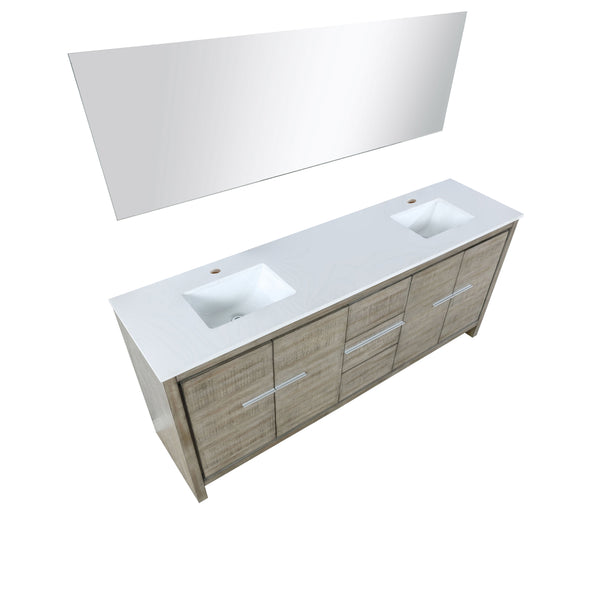 Lexora Lafarre 80" Rustic Acacia Double Bathroom Vanity, White Quartz Top, White Square Sinks, and 70" Frameless Mirror - Luxe Bathroom Vanities