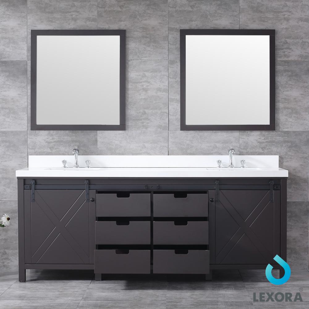Marsyas 84" Brown Double Vanity, White Quartz Top, White Square Sinks and 34" Mirrors - Luxe Bathroom Vanities Luxury Bathroom Fixtures Bathroom Furniture