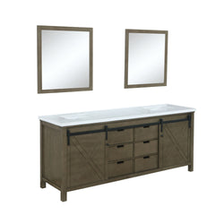 Marsyas 84" Brown Double Vanity, White Quartz Top, White Square Sinks and 34" Mirrors - Luxe Bathroom Vanities