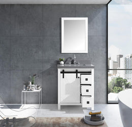 Marsyas Veluti 30" White Single Vanity, Grey Quartz Top, White Square Sink and 28" Mirror - Luxe Bathroom Vanities Luxury Bathroom Fixtures Bathroom Furniture