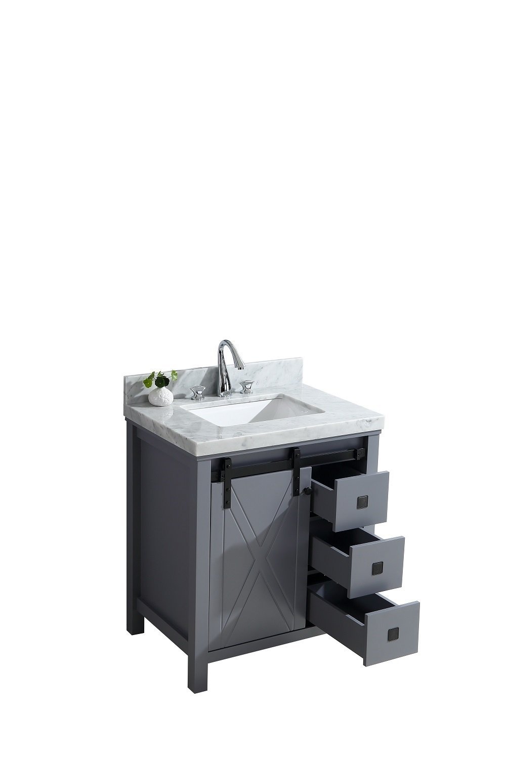 Marsyas Veluti 30" Dark Grey Single Vanity, White Carrara Marble Top, White Square Sink and no Mirror - Luxe Bathroom Vanities Luxury Bathroom Fixtures Bathroom Furniture