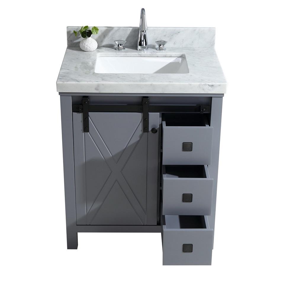 Marsyas Veluti 30" Dark Grey Single Vanity, White Carrara Marble Top, White Square Sink and no Mirror - Luxe Bathroom Vanities Luxury Bathroom Fixtures Bathroom Furniture