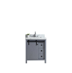 Marsyas Veluti 30" Dark Grey Single Vanity, White Carrara Marble Top, White Square Sink and no Mirror - Luxe Bathroom Vanities Luxury Bathroom Fixtures Bathroom Furniture