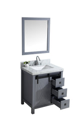 Marsyas Veluti 30" Dark Grey Single Vanity, White Carrara Marble Top, White Square Sink and 28" Mirror - Luxe Bathroom Vanities Luxury Bathroom Fixtures Bathroom Furniture