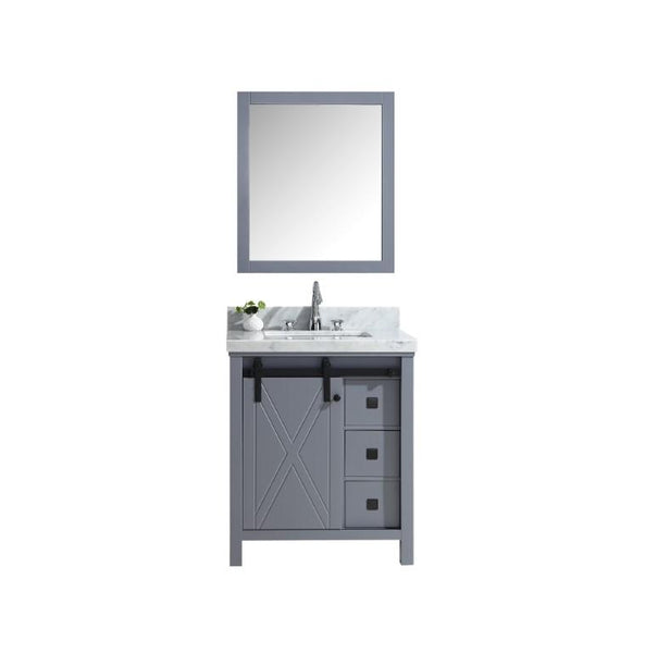 Marsyas Veluti 30" Dark Grey Single Vanity, White Carrara Marble Top, White Square Sink and 28" Mirror - Luxe Bathroom Vanities Luxury Bathroom Fixtures Bathroom Furniture