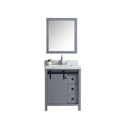 Marsyas Veluti 30" Dark Grey Single Vanity, White Carrara Marble Top, White Square Sink and 28" Mirror - Luxe Bathroom Vanities Luxury Bathroom Fixtures Bathroom Furniture