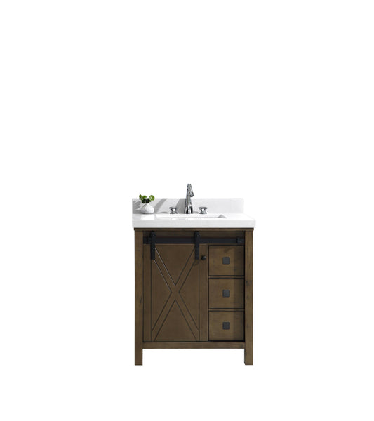 Marsyas Veluti 30" Rustic Brown Single Vanity, White Quartz Top, White Square Sink and no Mirror - Luxe Bathroom Vanities Luxury Bathroom Fixtures Bathroom Furniture