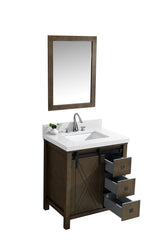 Marsyas Veluti 30" Rustic Brown Single Vanity, White Quartz Top, White Square Sink and 28" Mirror - Luxe Bathroom Vanities Luxury Bathroom Fixtures Bathroom Furniture