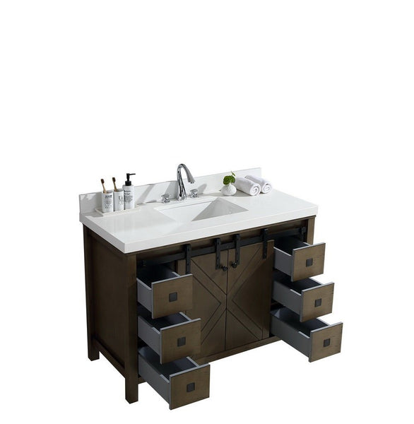 Marsyas Veluti 48" Rustic Brown Single Vanity, White Quartz Top, White Square Sink and no Mirror - Luxe Bathroom Vanities Luxury Bathroom Fixtures Bathroom Furniture