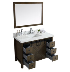Marsyas Veluti 48" Rustic Brown Single Vanity, White Quartz Top, White Square Sink and 44" Mirror - Luxe Bathroom Vanities Luxury Bathroom Fixtures Bathroom Furniture