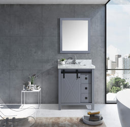 Lexora Marsyas Veluti 48" Rustic Brown Single Vanity, White Quartz Top, White Square Sink and 44" Mirror w/ Faucet - Luxe Bathroom Vanities