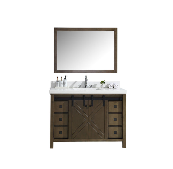 Marsyas Veluti 48" Rustic Brown Single Vanity, White Quartz Top, White Square Sink and 44" Mirror - Luxe Bathroom Vanities Luxury Bathroom Fixtures Bathroom Furniture