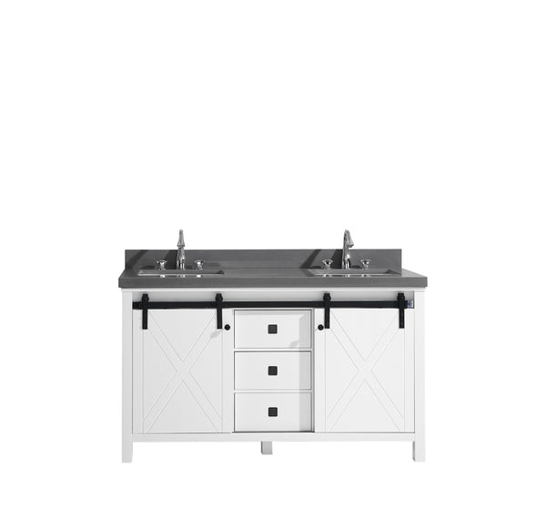 Marsyas Veluti 60" White Double Vanity, Grey Quartz Top, White Square Sinks and no Mirror - Luxe Bathroom Vanities Luxury Bathroom Fixtures Bathroom Furniture