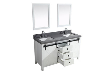 Marsyas Veluti 60" White Double Vanity, Grey Quartz Top, White Square Sinks and 24" Mirrors - Luxe Bathroom Vanities Luxury Bathroom Fixtures Bathroom Furniture