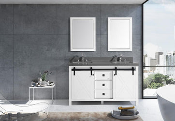 Marsyas Veluti 60" White Double Vanity, Grey Quartz Top, White Square Sinks and 24" Mirrors - Luxe Bathroom Vanities Luxury Bathroom Fixtures Bathroom Furniture