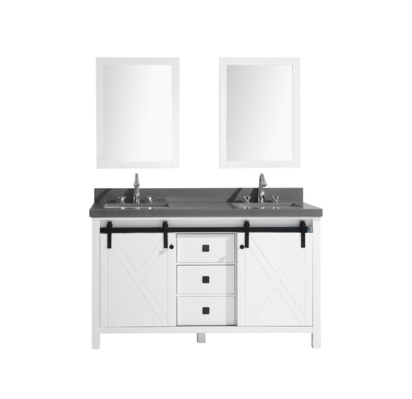 Marsyas Veluti 60" White Double Vanity, Grey Quartz Top, White Square Sinks and 24" Mirrors - Luxe Bathroom Vanities Luxury Bathroom Fixtures Bathroom Furniture