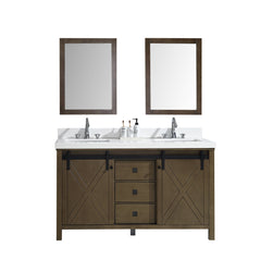 Marsyas Veluti 60" Rustic Brown Double Vanity, White Quartz Top, White Square Sinks and 24" Mirrors - Luxe Bathroom Vanities Luxury Bathroom Fixtures Bathroom Furniture