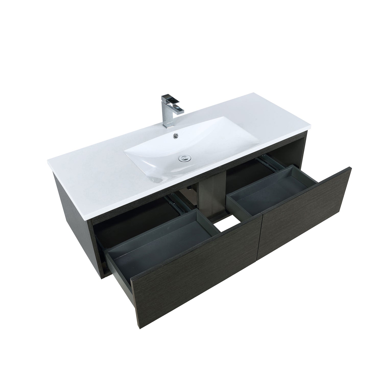 Lexora Sant 48" Iron Charcoal Bathroom Vanity, Acrylic Composite Top with Integrated Sink, Faucet Set - Luxe Bathroom Vanities