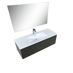 Lexora Sant 48" Iron Charcoal Bathroom Vanity, Acrylic Composite Top with Integrated Sink, Faucet Set, and 43" Frameless Mirror - Luxe Bathroom Vanities