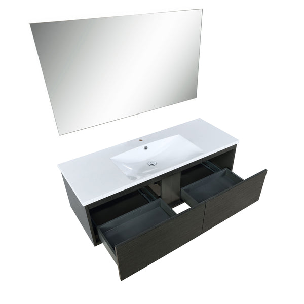 Lexora Sant 48" Iron Charcoal Bathroom Vanity, Acrylic Composite Top with Integrated Sink, and 43" Frameless Mirror - Luxe Bathroom Vanities