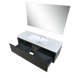 Lexora Sant 48" Iron Charcoal Bathroom Vanity, Acrylic Composite Top with Integrated Sink, and 43" Frameless Mirror - Luxe Bathroom Vanities