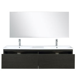 Lexora Sant 60" Iron Charcoal Double Bathroom Vanity, Acrylic Composite Top with Integrated Sinks, Faucet Set, and 55" Frameless Mirror - Luxe Bathroom Vanities