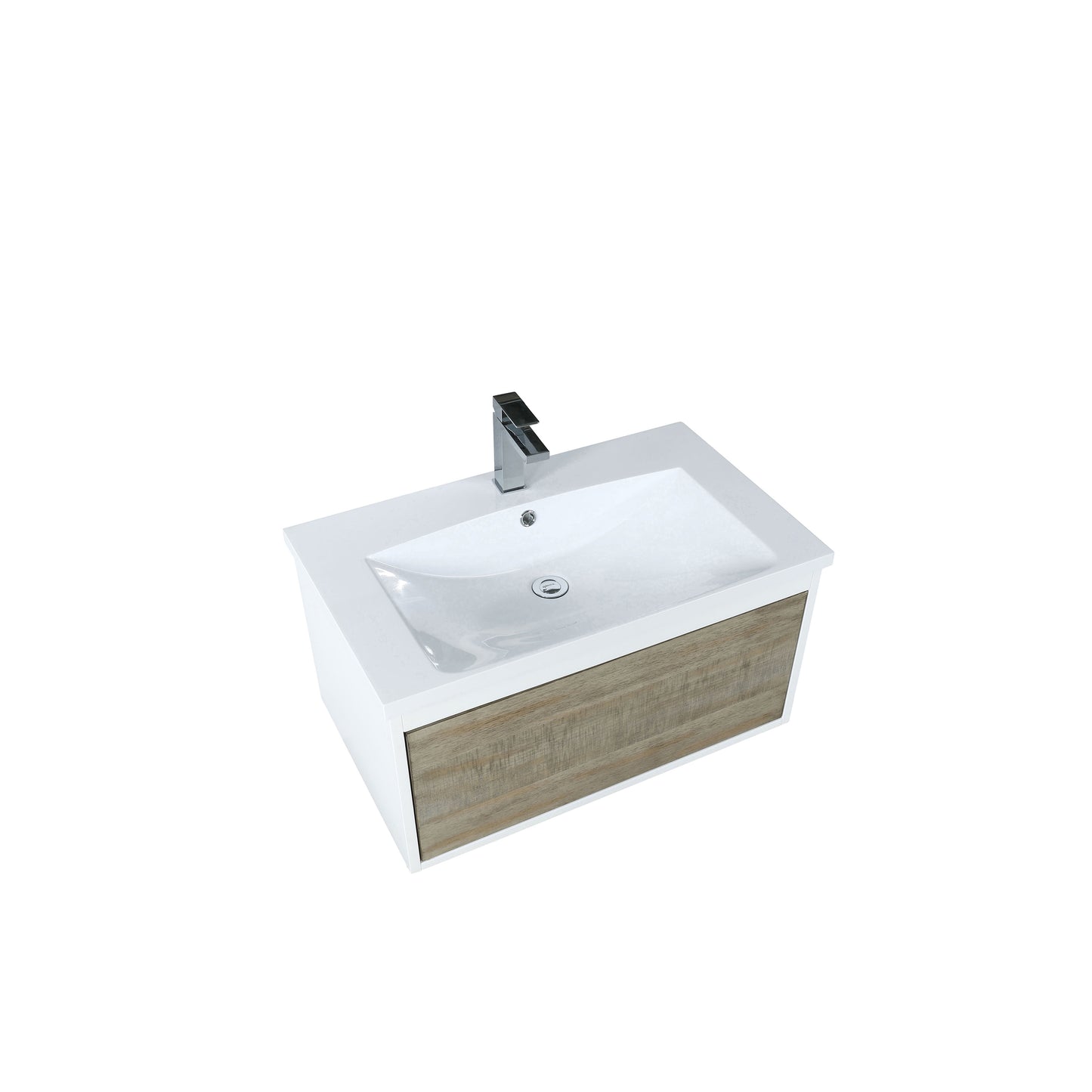 Lexora Scopi 30" Rustic Acacia Bathroom Vanity, Acrylic Composite Top with Integrated Sink, Faucet Set - Luxe Bathroom Vanities