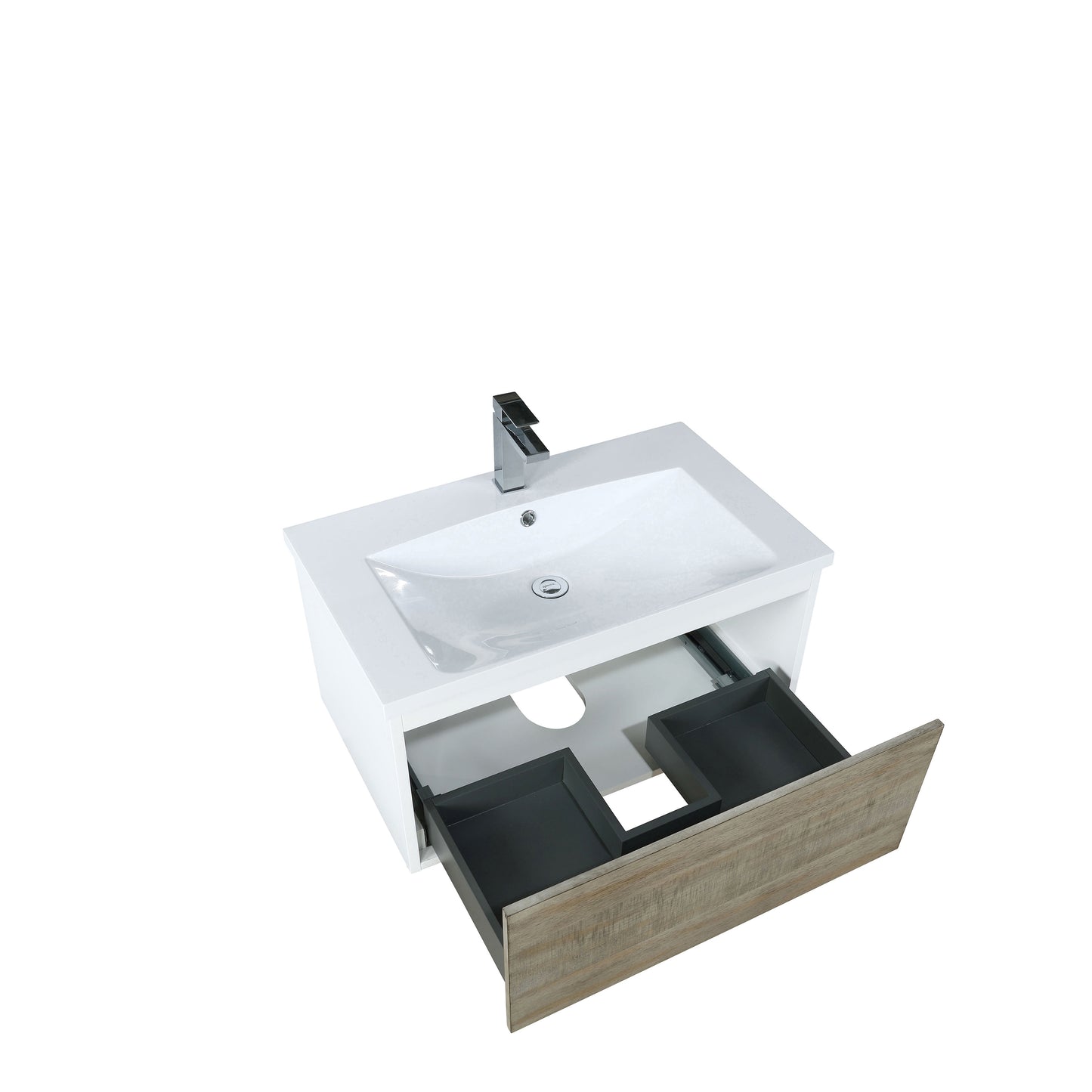 Lexora Scopi 30" Rustic Acacia Bathroom Vanity, Acrylic Composite Top with Integrated Sink, Faucet Set - Luxe Bathroom Vanities