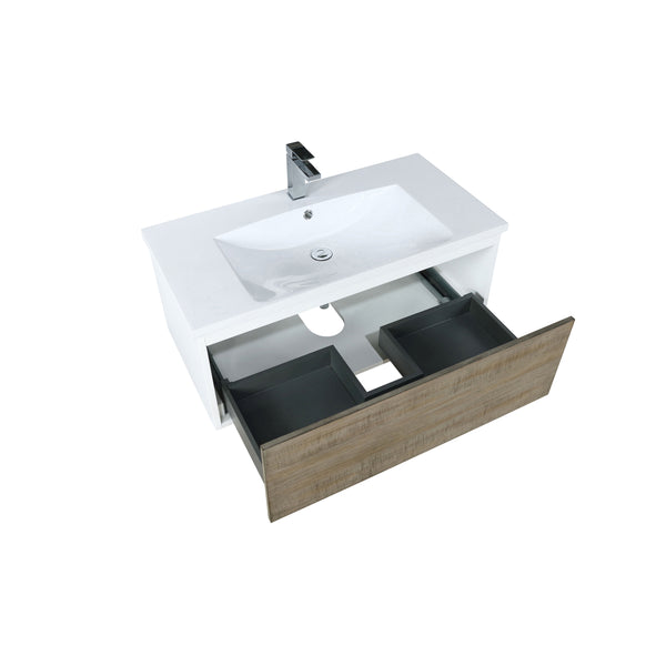 Lexora Scopi 36" Rustic Acacia Bathroom Vanity, Acrylic Composite Top with Integrated Sink, Faucet Set - Luxe Bathroom Vanities