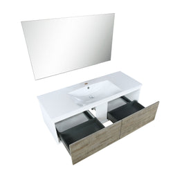 Lexora Scopi 48" Rustic Acacia Bathroom Vanity, Acrylic Composite Top with Integrated Sink, and 43" Frameless Mirror - Luxe Bathroom Vanities