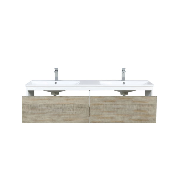 Lexora Scopi 60" Rustic Acacia Double Bathroom Vanity, Acrylic Composite Top with Integrated Sinks, Faucet Set - Luxe Bathroom Vanities