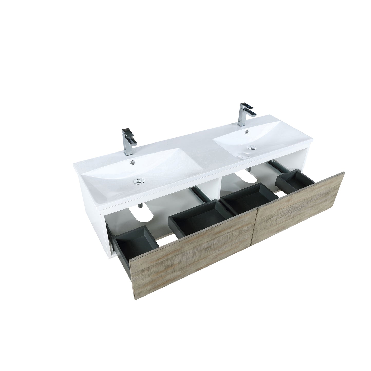 Lexora Scopi 60" Rustic Acacia Double Bathroom Vanity, Acrylic Composite Top with Integrated Sinks, Faucet Set - Luxe Bathroom Vanities