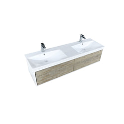 Lexora Scopi 60" Rustic Acacia Double Bathroom Vanity, Acrylic Composite Top with Integrated Sinks, Faucet Set - Luxe Bathroom Vanities