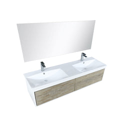 Lexora Scopi 60" Rustic Acacia Double Bathroom Vanity, Acrylic Composite Top with Integrated Sinks, Faucet Set, and 55" Frameless Mirror - Luxe Bathroom Vanities