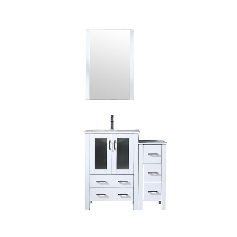 Volez 36" White Single Vanity w/ Side Cabinet, Integrated Top, White Integrated Square Sink and 22" Mirror - Luxe Bathroom Vanities Luxury Bathroom Fixtures Bathroom Furniture