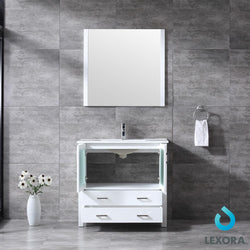 Volez 36" Single Vanity, Integrated Top, White Integrated Square Sink and 34" Mirror - Luxe Bathroom Vanities Luxury Bathroom Fixtures Bathroom Furniture