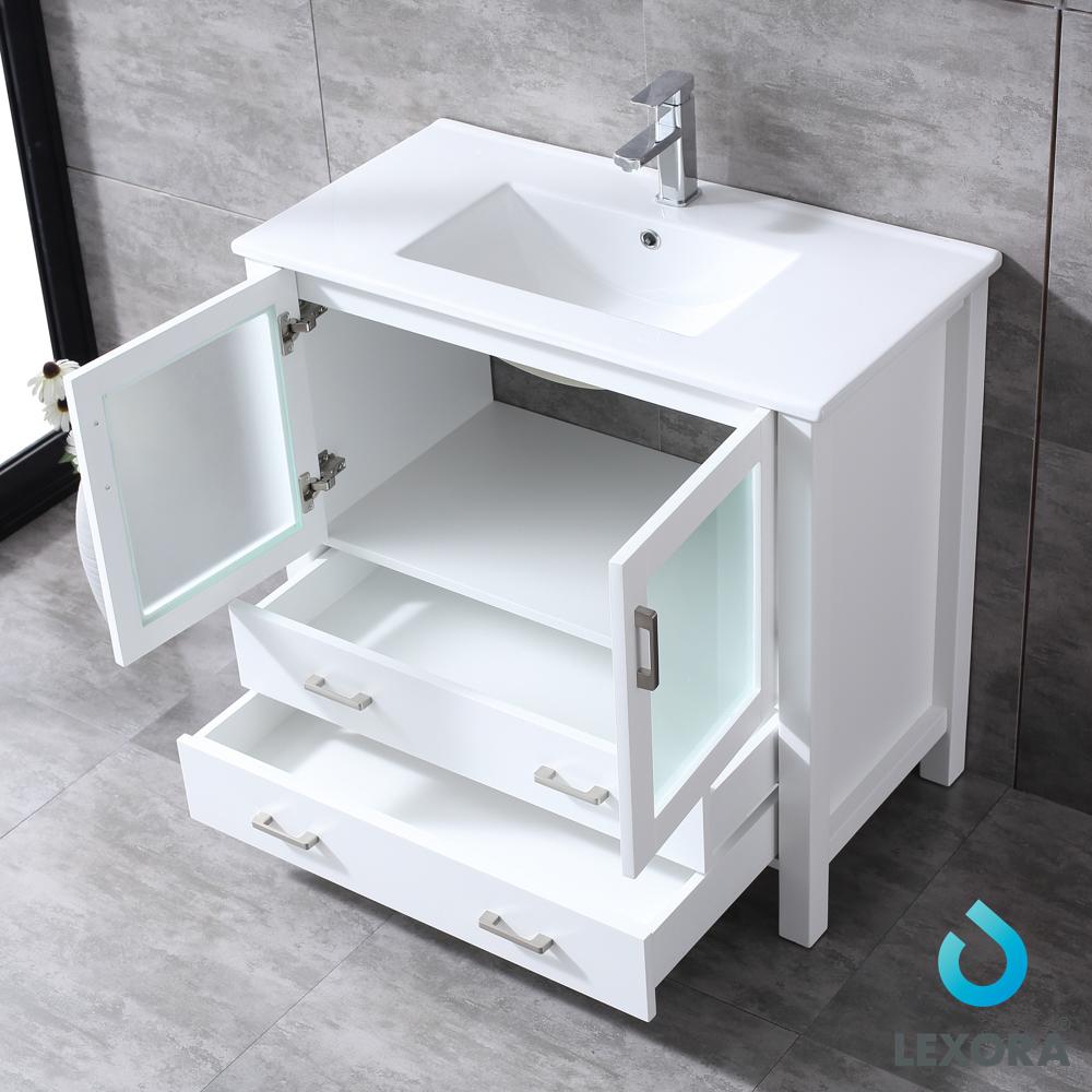 Volez 36" Single Vanity, Integrated Top, White Integrated Square Sink and 34" Mirror - Luxe Bathroom Vanities Luxury Bathroom Fixtures Bathroom Furniture